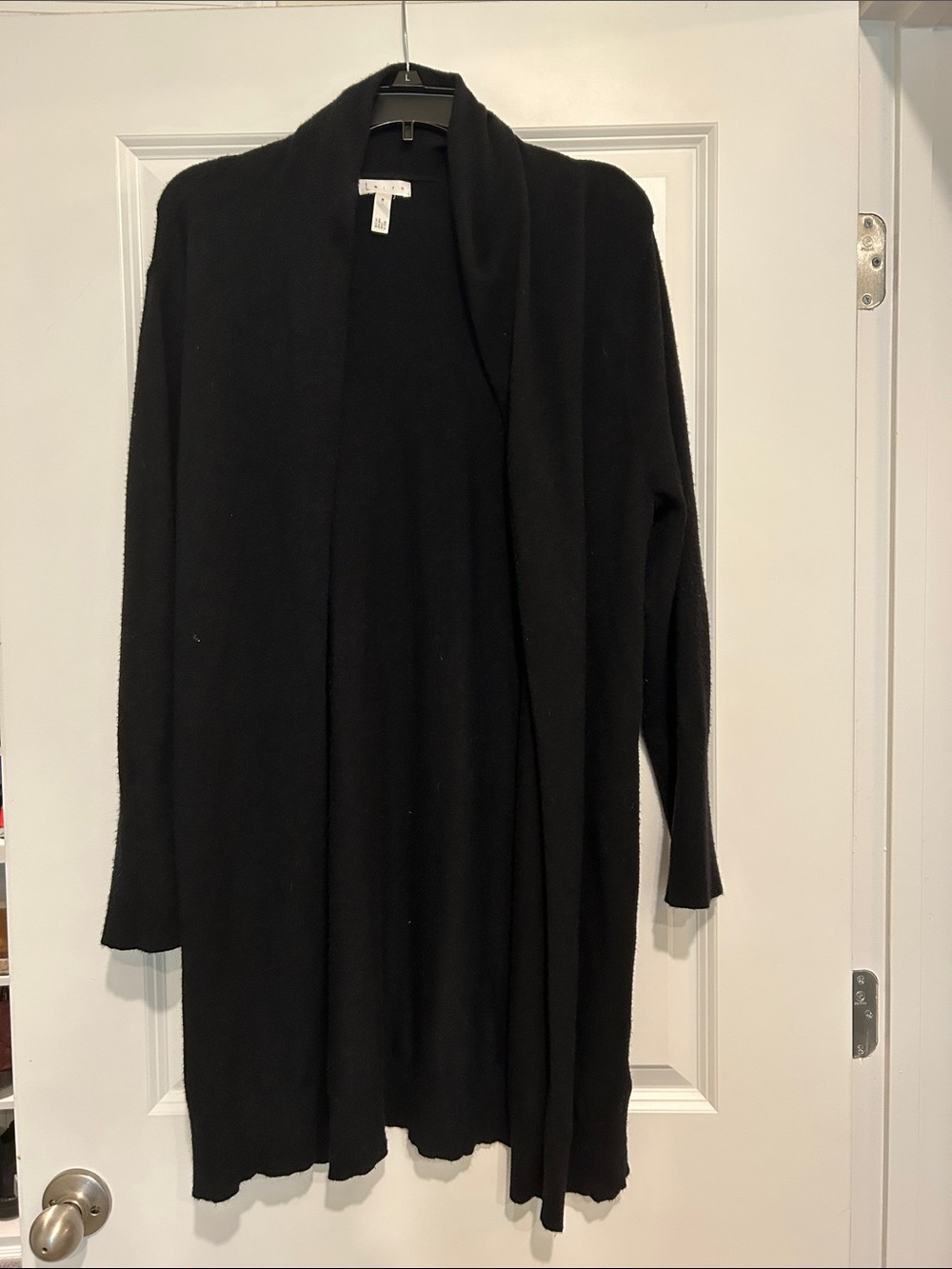 Leith Long Black Cowl Neck Open Front Cardigan – Soft Drapey Layering Piece